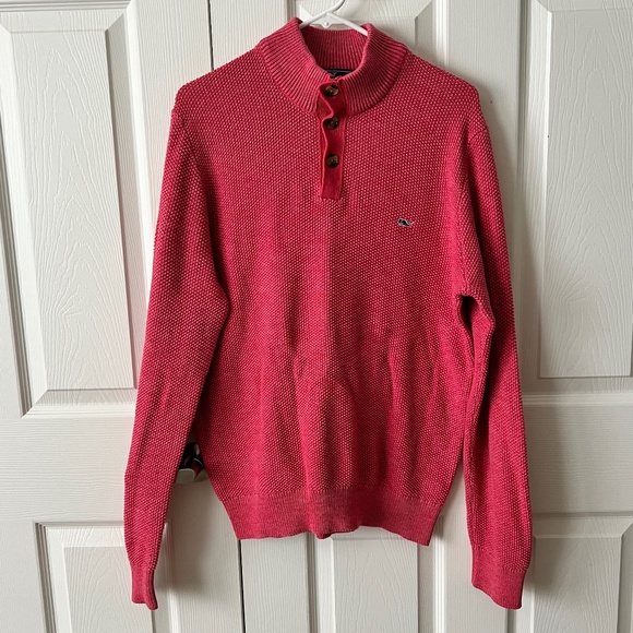 Vineyard Vines 1/4 Button Cotton Sweater Pink Men's Large - Picture 1 of 4